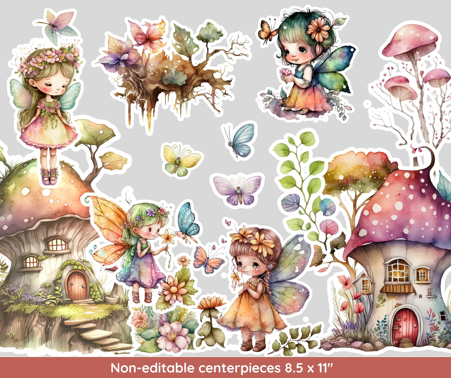 Fairy First Birthday Invitation Bundle, Editable Fairy First Birthday Invite, Fairy First Birthday Decorations, 1st Birthday Girl Theme
