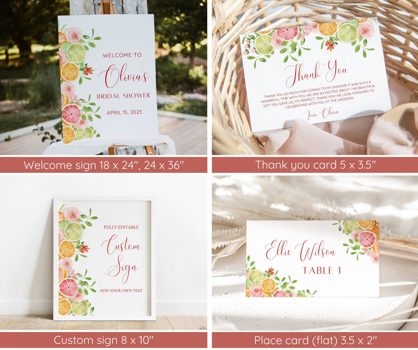 Citrus Bridal Shower Invitation Bundle | She Found Her Main Squeeze | Orange Floral Summer Bridal Brunch Template | Editable Canva Instant Download