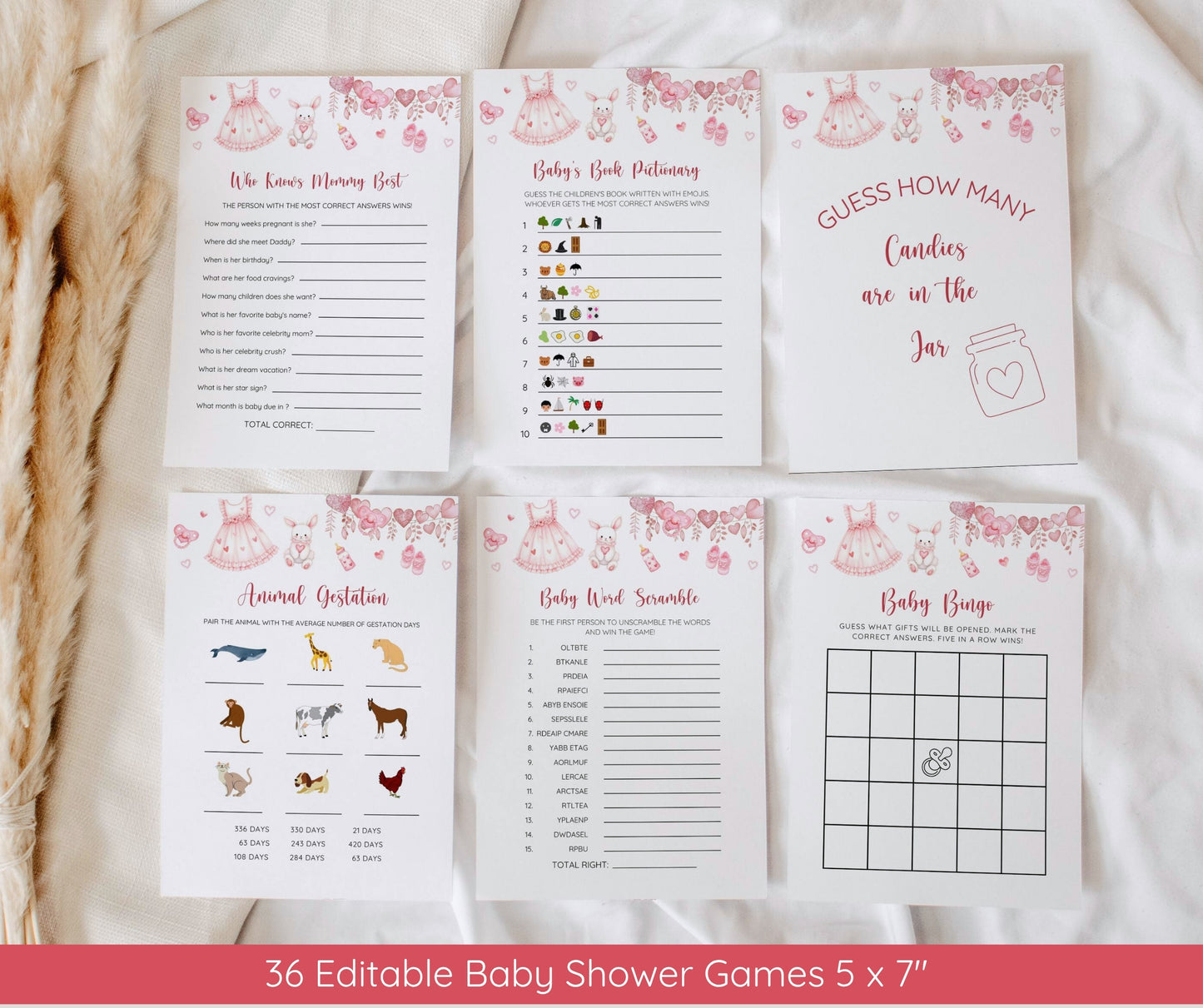 Little Sweetheart Baby Shower Bundle, Valentine Girl Baby Shower Invitation & Games, Heart Baby Sprinkle Decor, Editable Template, Download