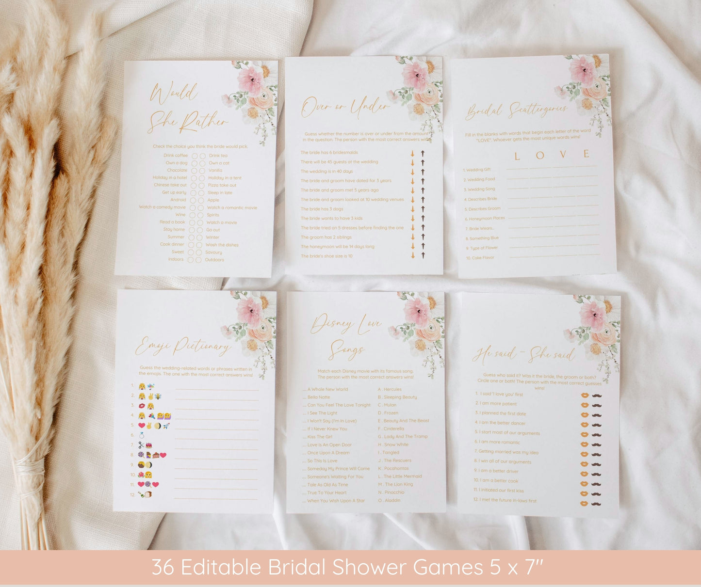 Pink Floral Bridal Shower Invitation Bundle | Love In Bloom Bridal Shower Invite Template | Games Bundle, Welcome Sign | Editable Canva Template | Instant Download