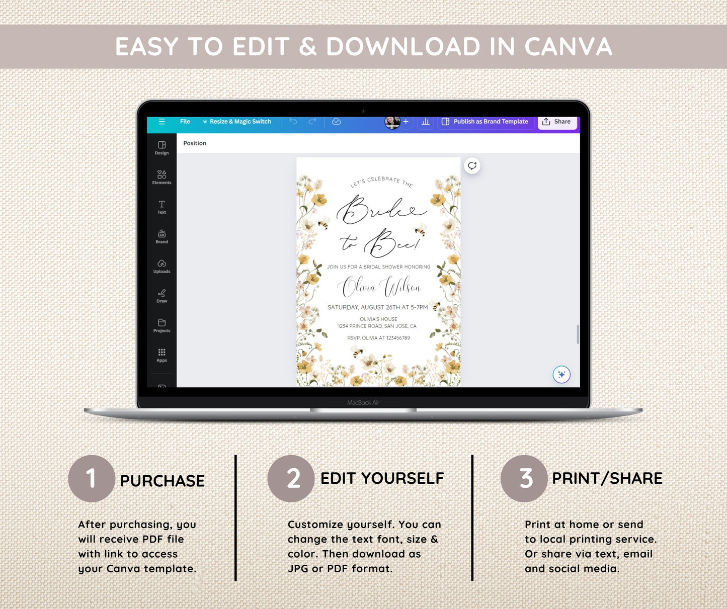 Bride to Bee Bridal Shower Invitation Bundle | Bee Floral Shower Invite & Games | Summer Bridal Shower Decor | Editable Printable Template