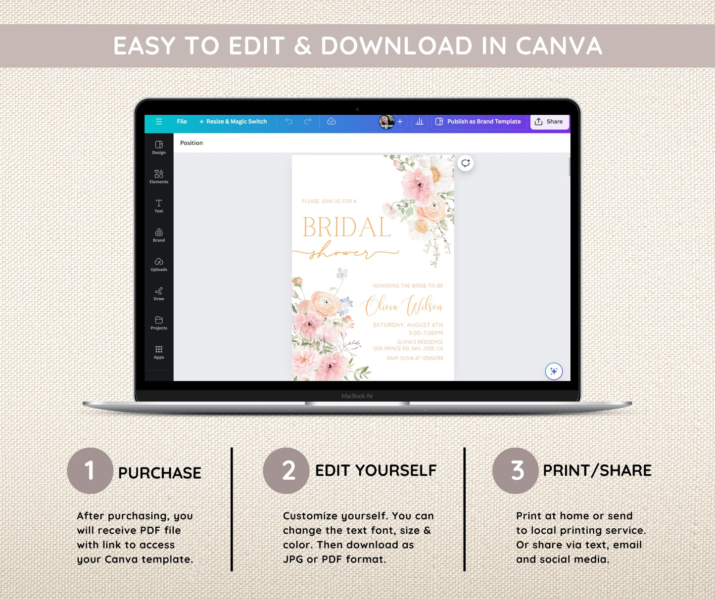 Pink Floral Bridal Shower Invitation Bundle | Love In Bloom Bridal Shower Invite Template | Games Bundle, Welcome Sign | Editable Canva Template | Instant Download