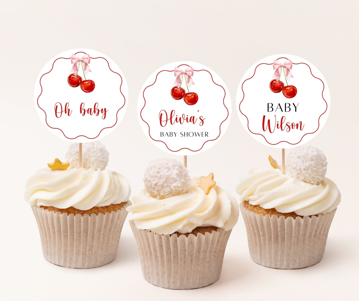 Cherry Baby Shower Invitation Bundle, Cherry on Top Invite Set, Coquette Pink Bow & Berries Girl Baby Shower, Editable Templates, Printable