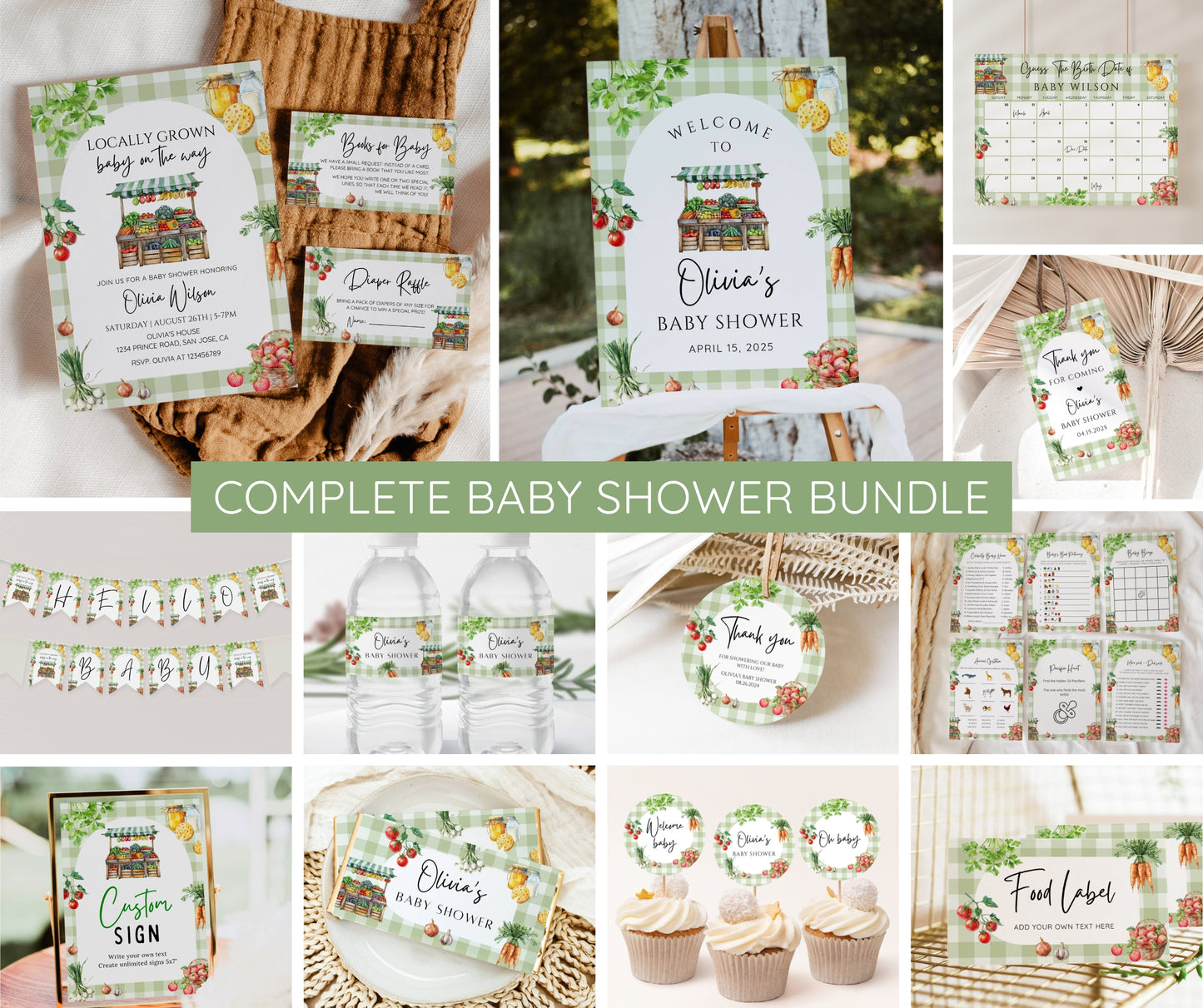 Locally Grown Baby Shower Bundle – Farmers Market Invitation & Games | Editable Template, Printable, Instant Download