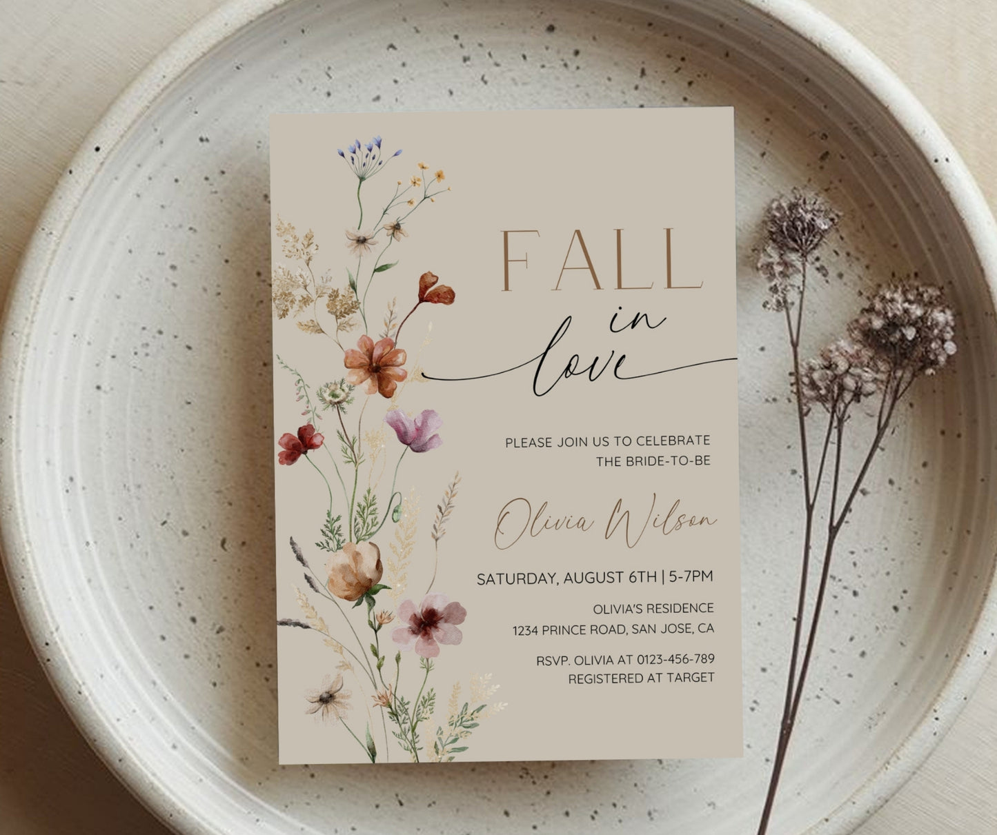 Fall in Love Bridal Shower Bundle, Autumn Wildflower Bridal Shower Invitation & Games Bundle, Boho Floral Wedding Shower, Editable Template