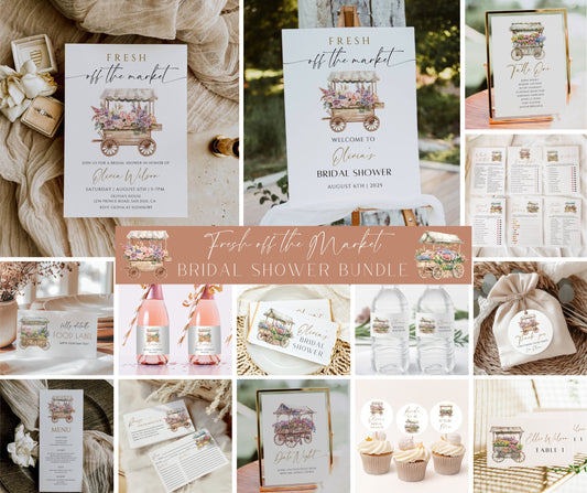 Off the Market Bridal Shower Bundle, Editable Farmer's Market Invite Template, She's Off the Market Flower Shop, Bridal Shower Printable