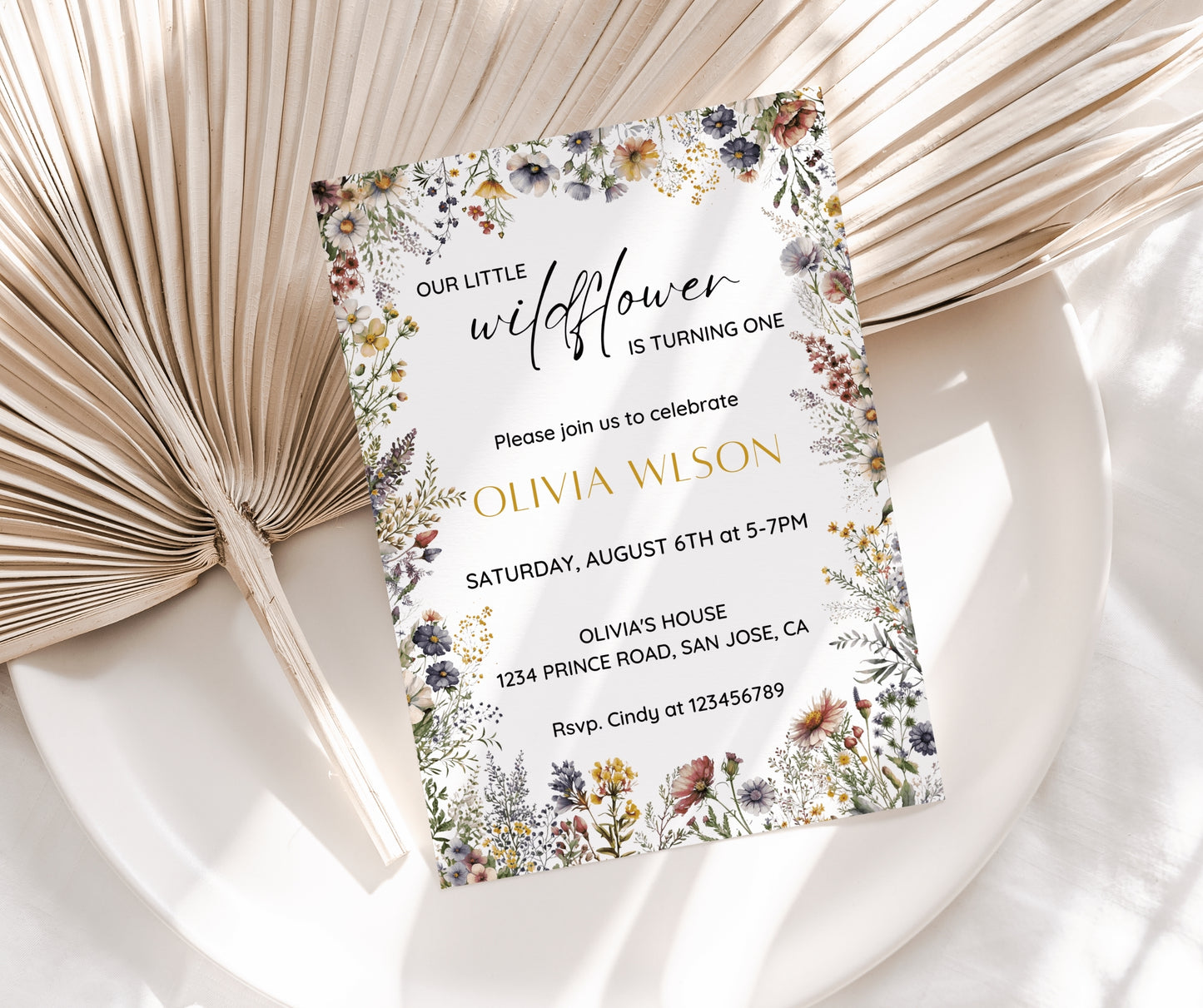Wildflower Birthday Invitation Bundle, Wildflower First Birthday Invitation, Girl 1st Birthday, First Birthday Decorations, Wildflower