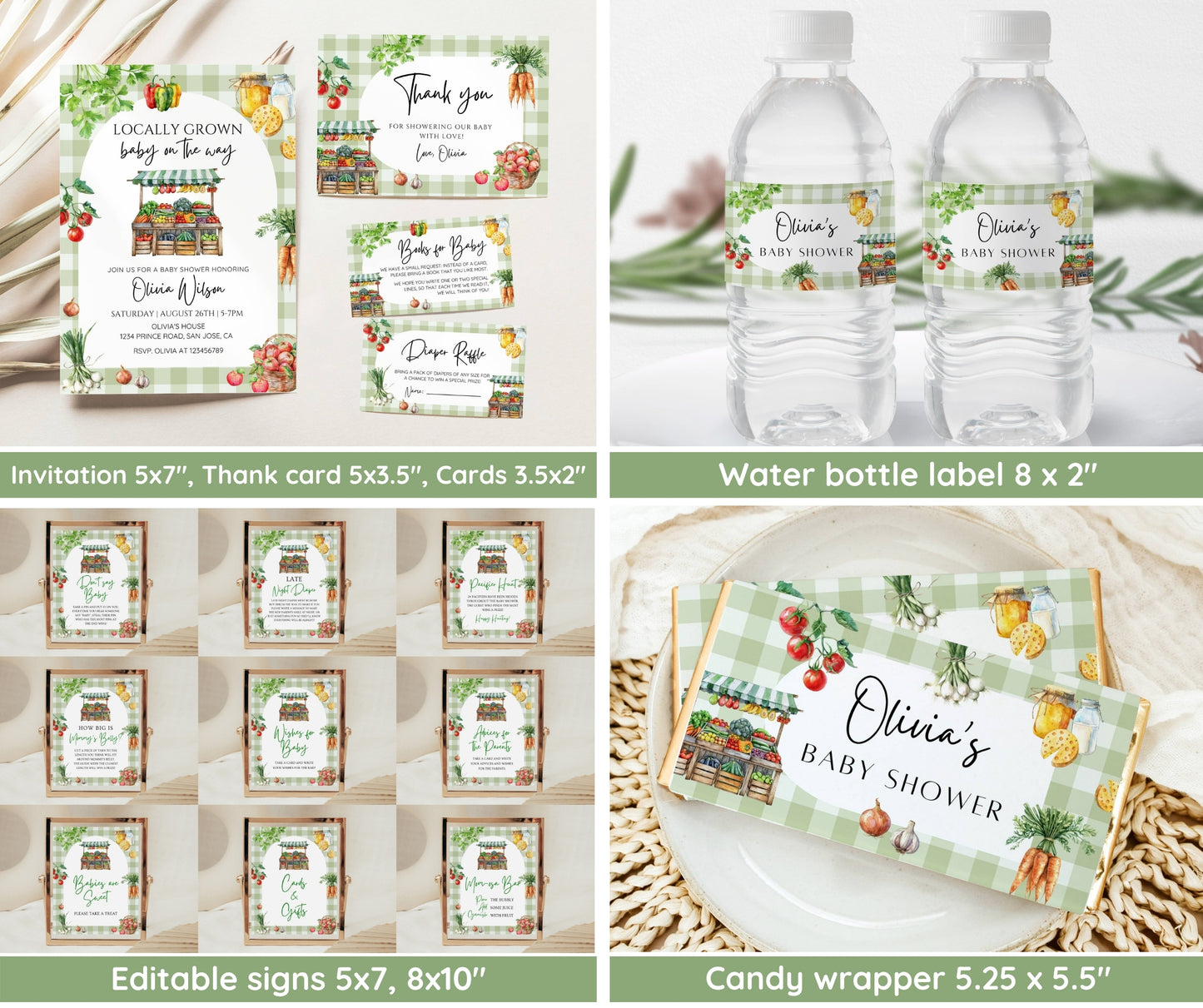 Locally Grown Baby Shower Bundle – Farmers Market Invitation & Games | Editable Template, Printable, Instant Download