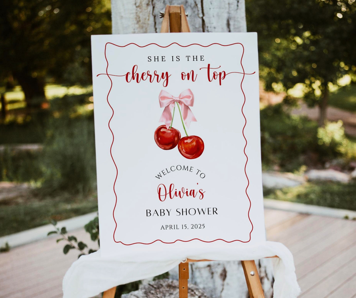 Cherry Baby Shower Invitation Bundle, Cherry on Top Invite Set, Coquette Pink Bow & Berries Girl Baby Shower, Editable Templates, Printable