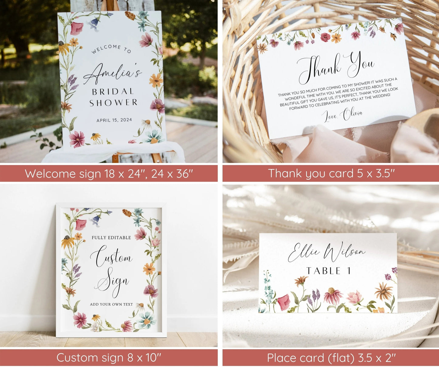 Wildflower Bridal Shower Invitation Bundle, Love Is In Bloom Bridal Shower Invite Template, Wildflower Floral Bridal Shower Decor, EDITABLE