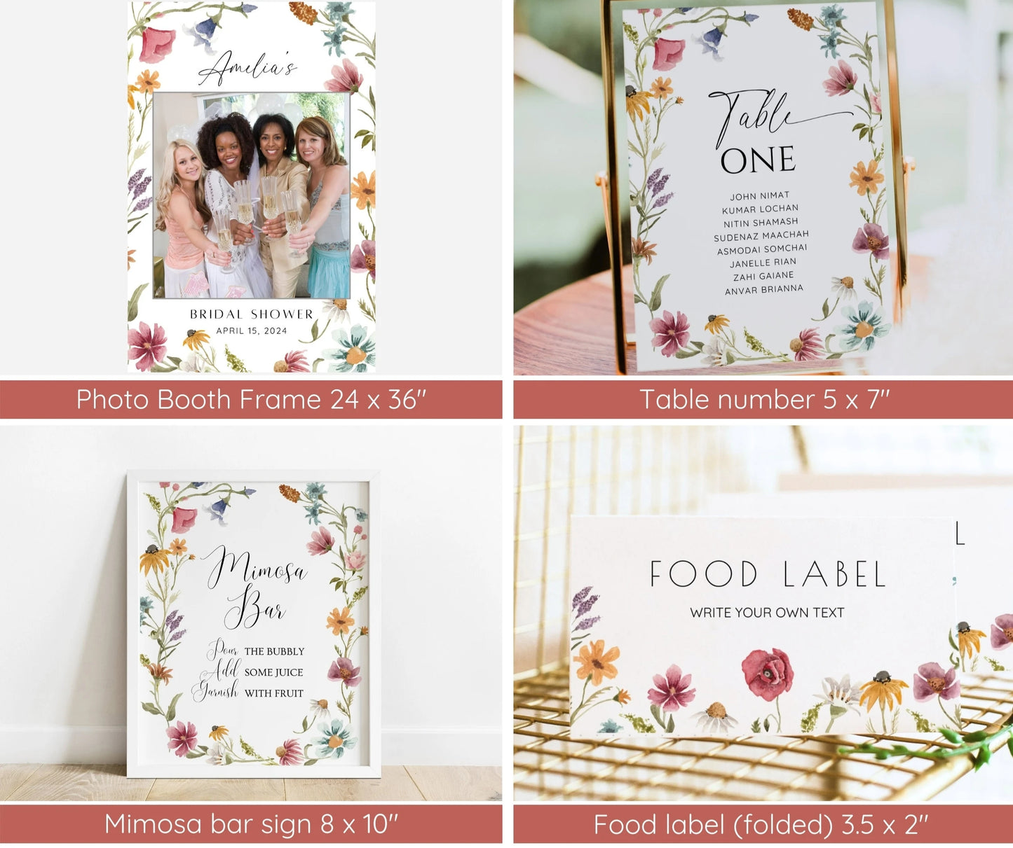 Wildflower Bridal Shower Invitation Bundle, Love Is In Bloom Bridal Shower Invite Template, Wildflower Floral Bridal Shower Decor, EDITABLE