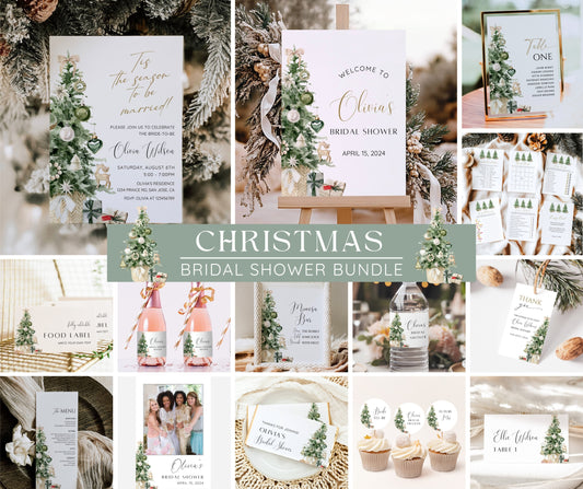 Christmas Bridal Shower Bundle, Tis The Season to Be Married, Winter Bridal Shower Invitation & Games, Holiday Wedding Shower Template