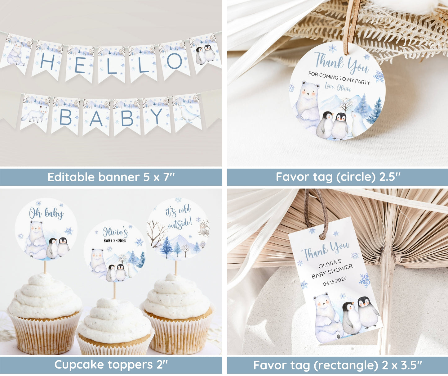 Winter Baby Shower Bundle, Baby It's Cold Outside Invitation & Games, Blue Snowflake Winter Wonderland Shower, Boy Baby, Editable Template