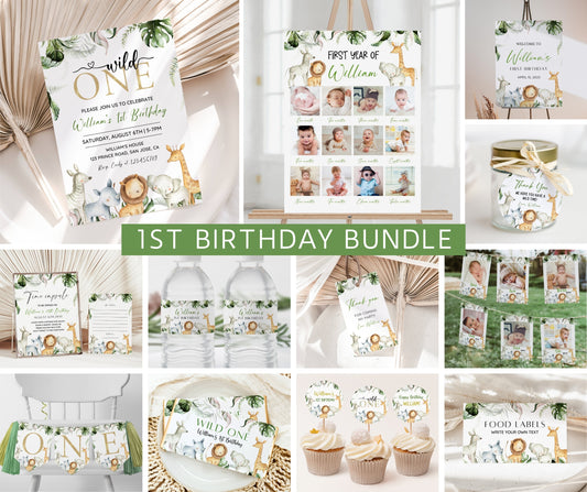 Wild One 1st Birthday Bundle, Safari Wild One Birthday Bundle, Wild One Invitation Bundle, Instant Download, Birthday Boy Milestone Welcome