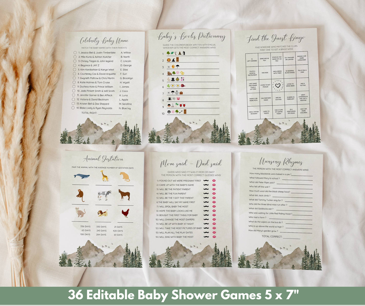 Let the Adventure Begin Baby Shower Invitation Bundle, Woodland Baby Shower Invite Pack, Forest Mountain Tree Gender Neutral Decor Printable