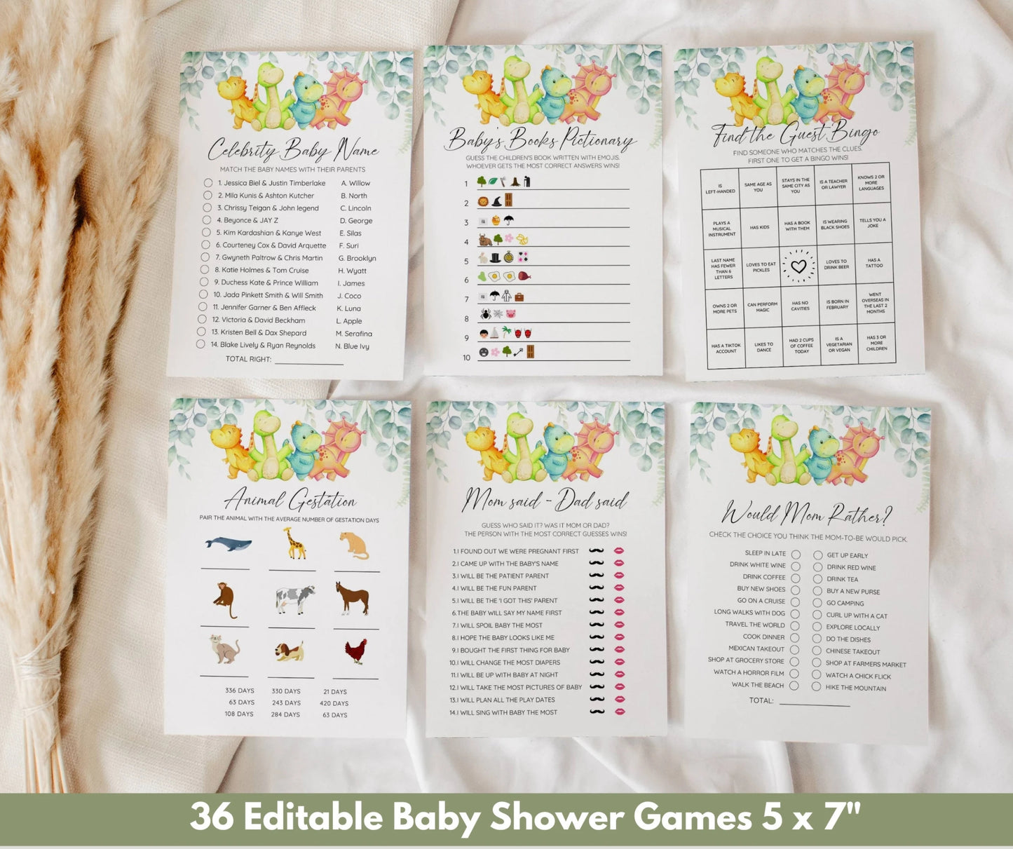 Dinosaur Baby Shower Bundle – Invitation, Games & Editable Templates | Instant Download